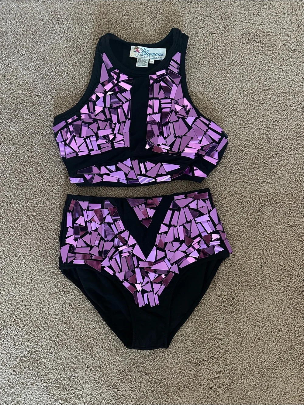 Glamour Sequin Two-Piece Costume Set - Black & Purple